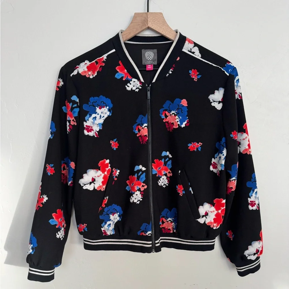 Vince Camuto Petite M‎ Floral Lightweight Bomber Jacket Black Spring